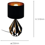 EGLO Carlton table lamp black and copper 51cm height (British brand)