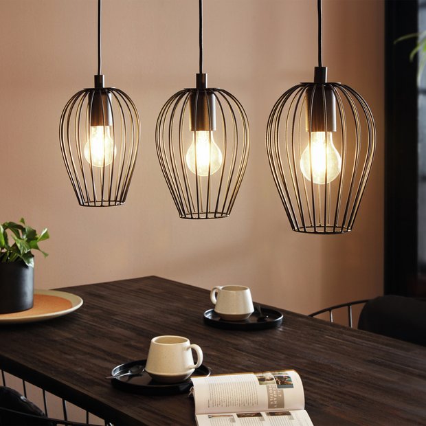 EGLO Newtown three-light pendant light in black, imported from the UK