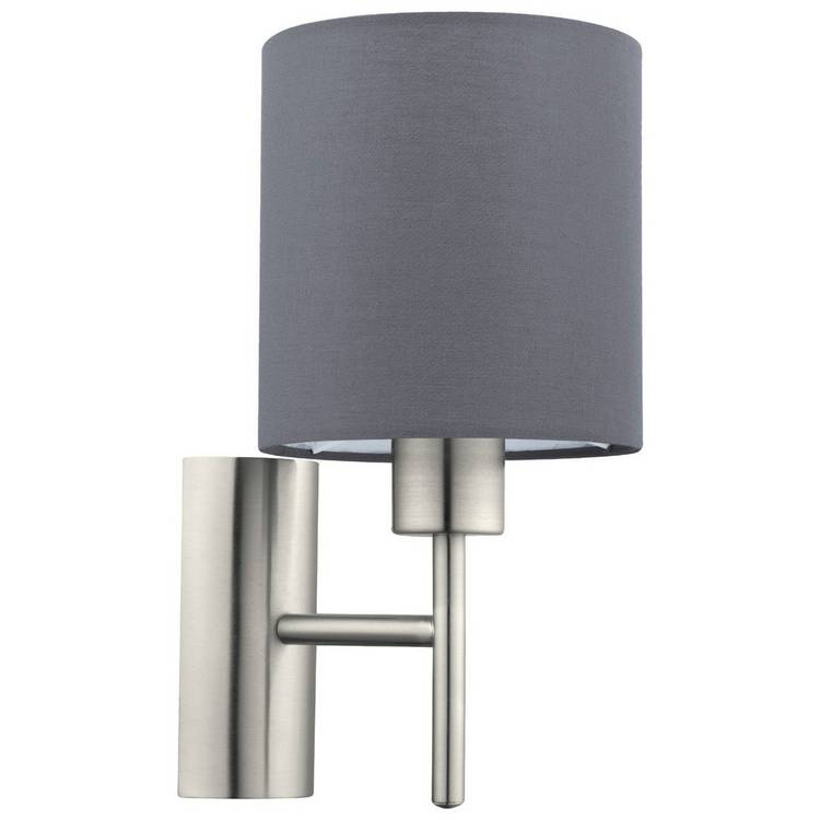 EGLO Pasteri wall light grey with fabric shade, imported from the UK