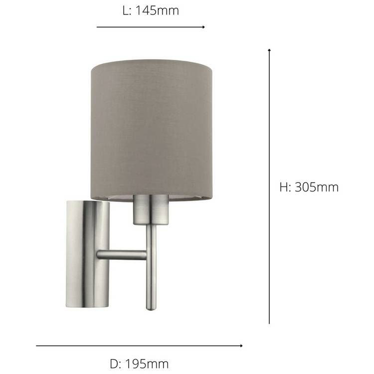EGLO Pasteri taupe wall light 30.5cm (British brand)