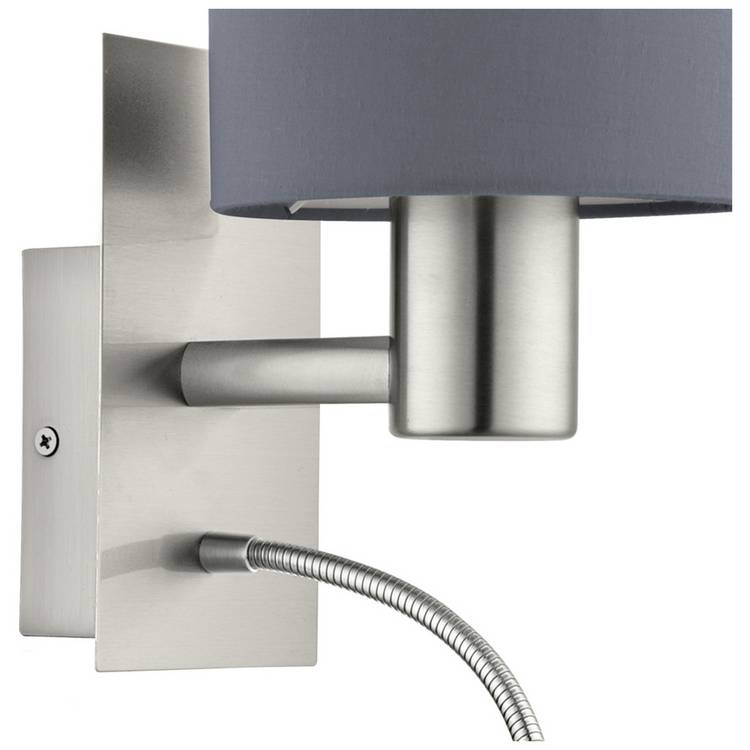 EGLO Pasteri grey wall light with reading light, UK version