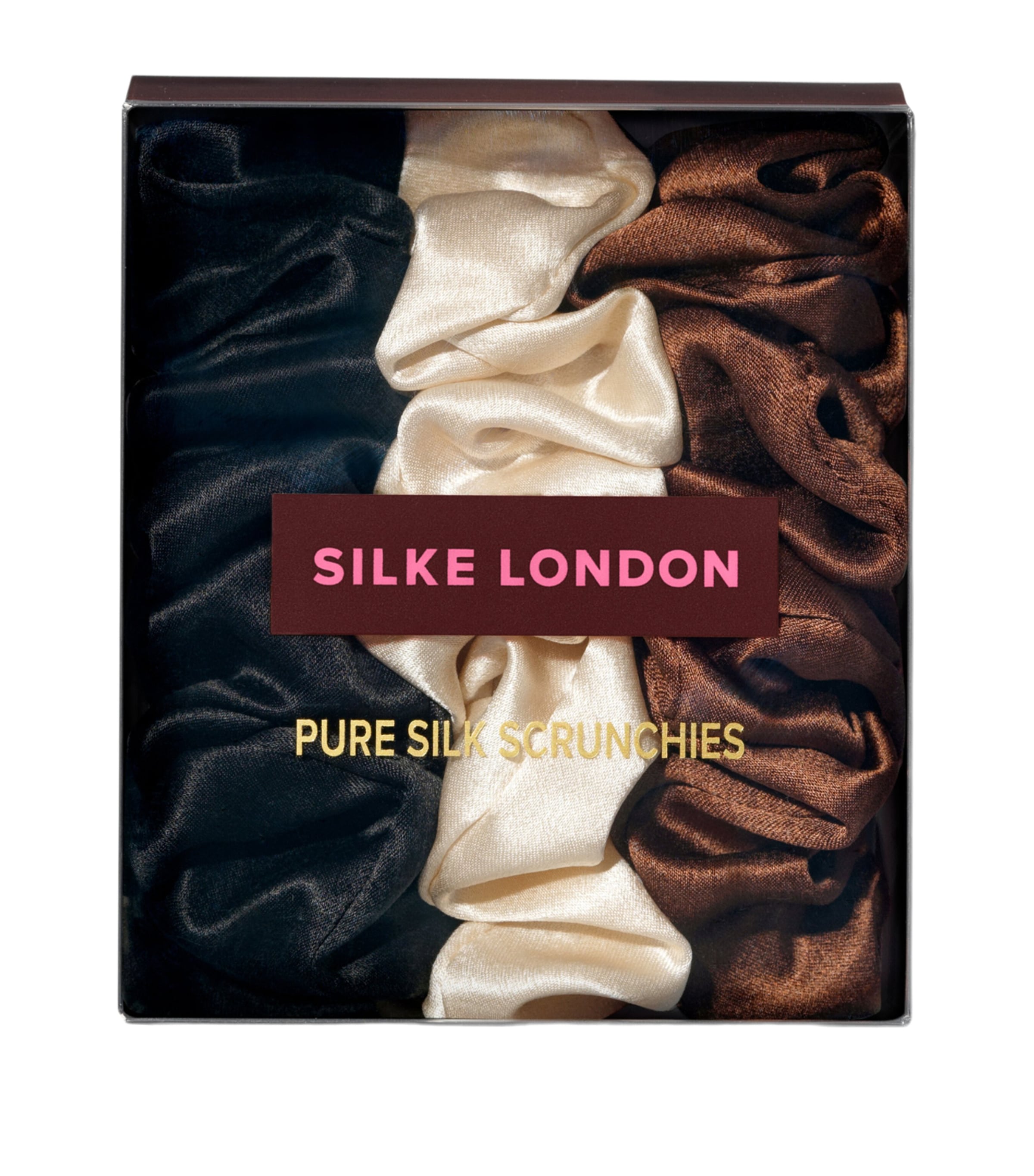 Silke mulberry silk hair scrunchies set of 3 (British brand)