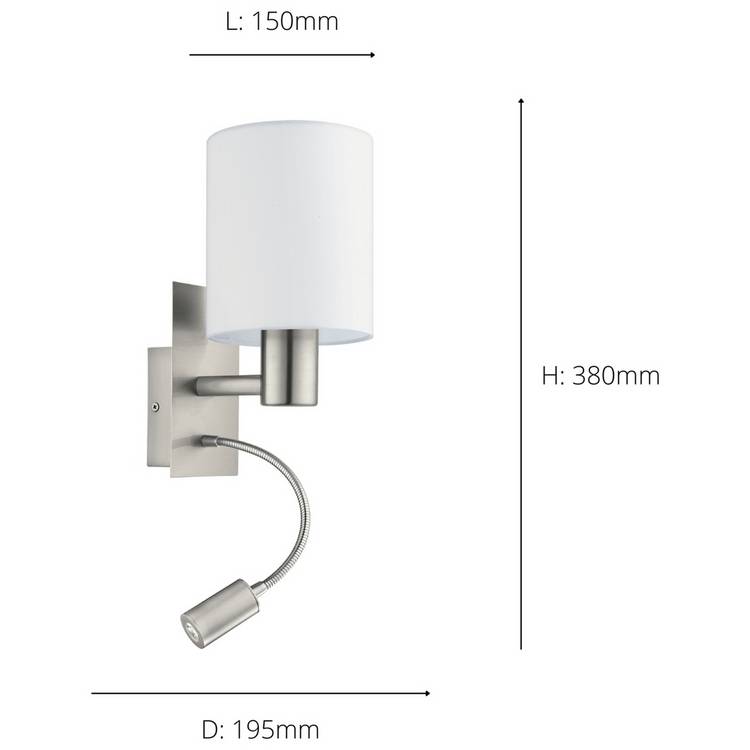 EGLO white wall light with reading light 38cm, imported from the UK