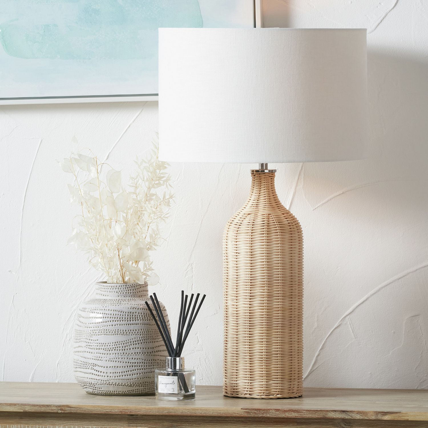 Pacific Anika Rattan Bottle Table Lamp - Natural & White