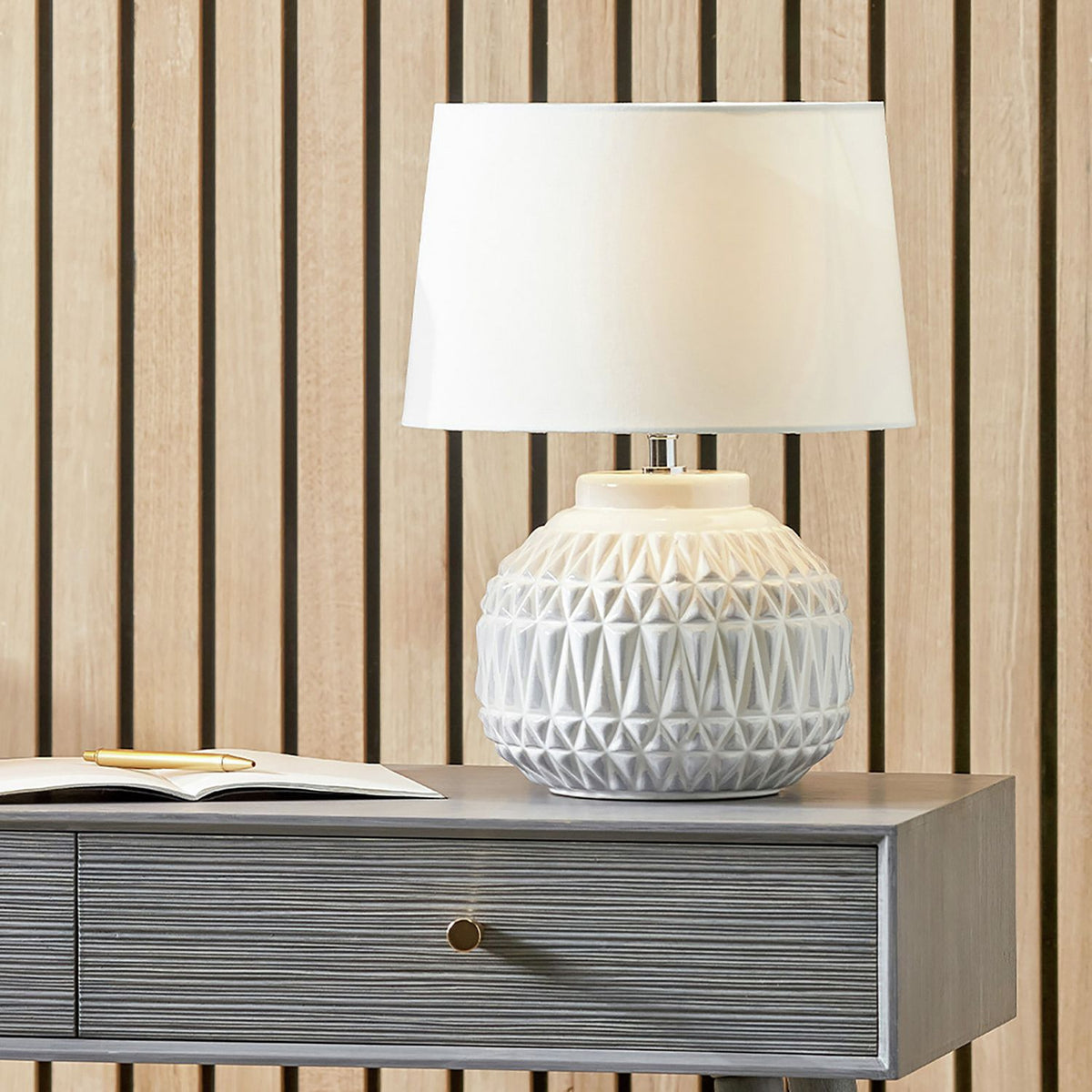 Pacific Anneli Ceramic Aztec Textured Table Lamp - Bronze