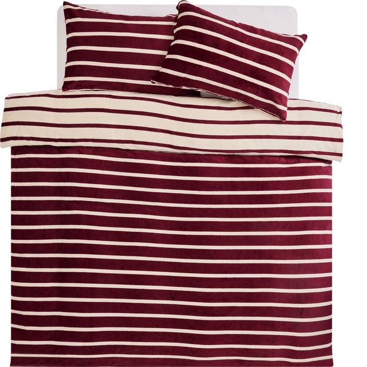 Argos Home fleece bedding set stripe print burgundy single, imported from the UK