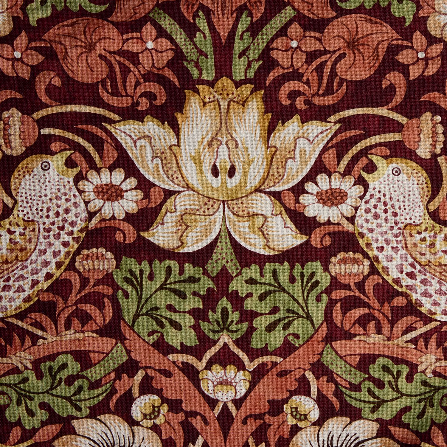 Morris & Co. red Strawberry Thief curtains 117x137cm, UK version