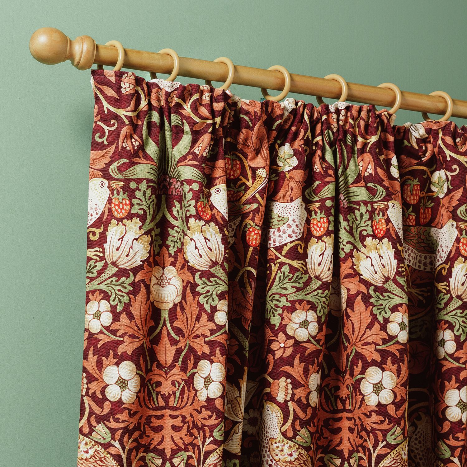 Morris & Co. red Strawberry Thief curtains 117x137cm, UK version