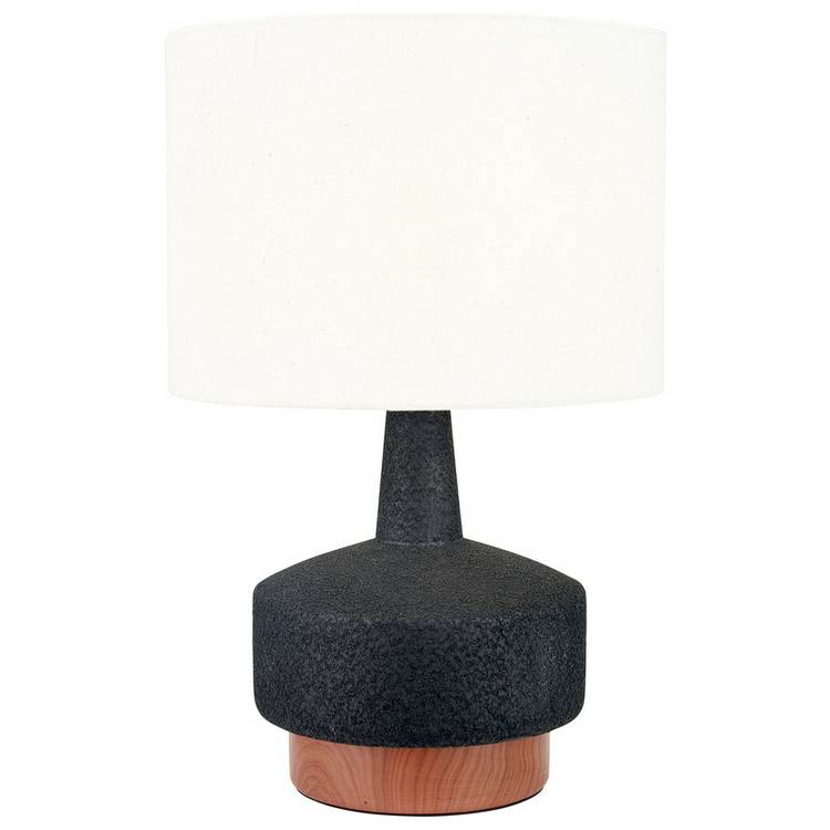 Pacific ceramic table lamp black white wood effect H43cm, UK version