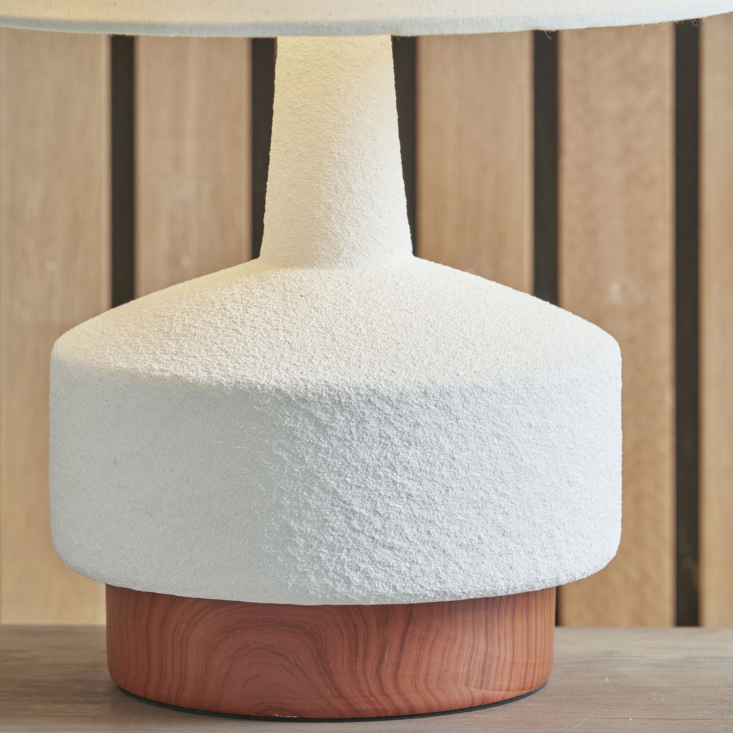 Pacific Elio Ceramic Wood Effect Table Lamp - White