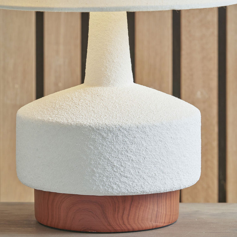 Pacific Elio Ceramic Wood Effect Table Lamp - White