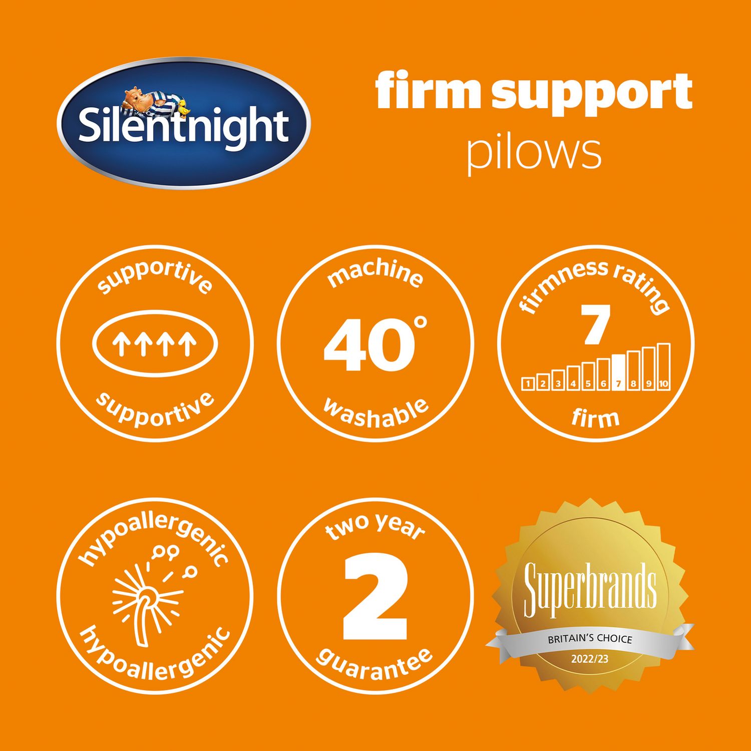 Silentnight firm support pillow 2 pack 74x48cm, imported from the UK