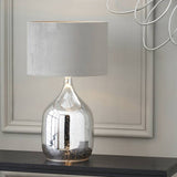 Pacific silver table lamp with glass base and velvet shade, imported from the UK