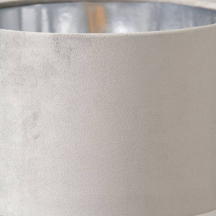Pacific silver table lamp with glass base and velvet shade, imported from the UK