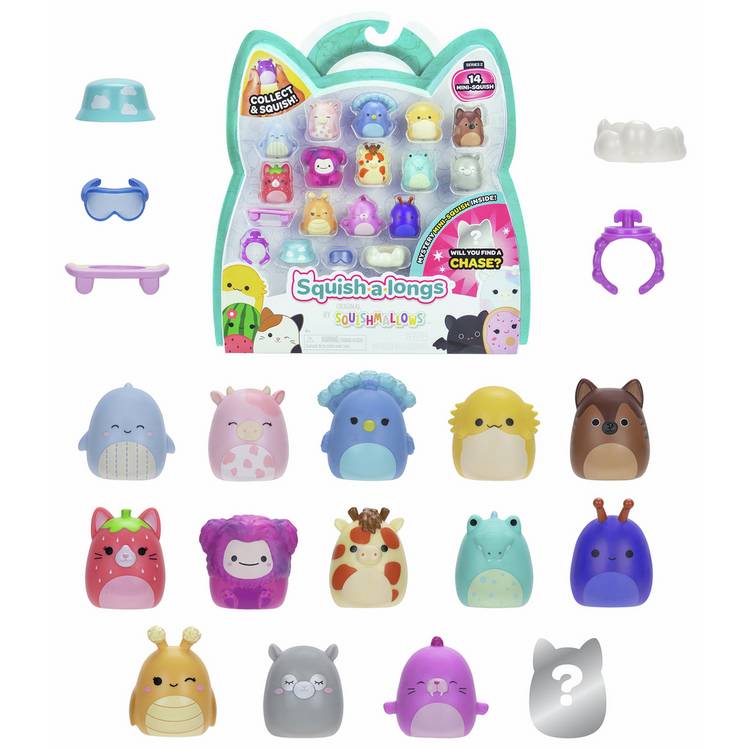 Squish-a-longs mini squish plush pack of 14, imported from the UK
