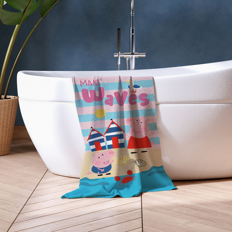 Peppa Pig Waves Beach Towel - Pink & Blue