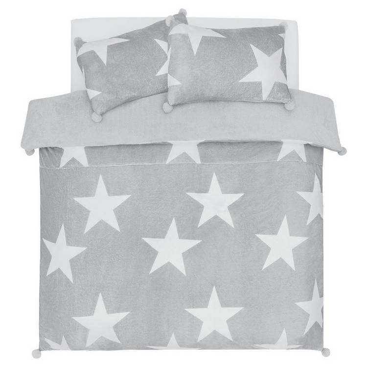 Argos Home fleece stars bedding set single grey and white (British brand)