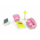 Jupiter Workshops dollhouse furniture set kitchen and living 20 pieces, UK version