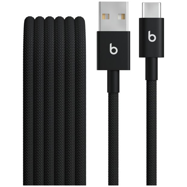 Beats 1.5m woven USB-C cable in Bolt Black, imported from the UK