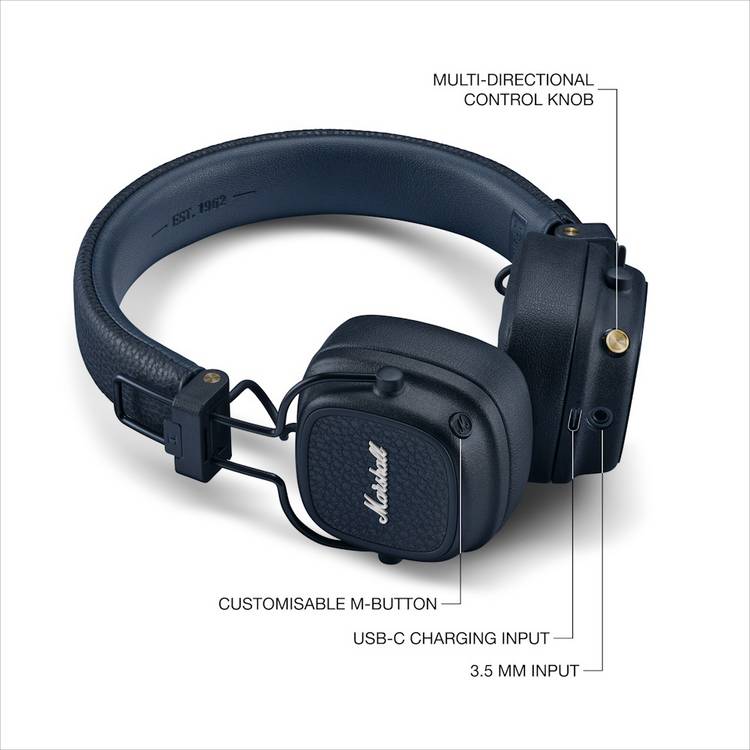 Marshall Major V on-ear wireless headphones Midnight Blue (British brand)