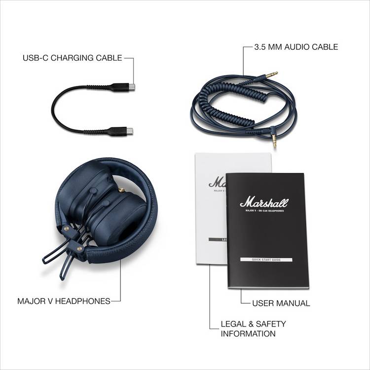 Marshall Major V on-ear wireless headphones Midnight Blue (British brand)