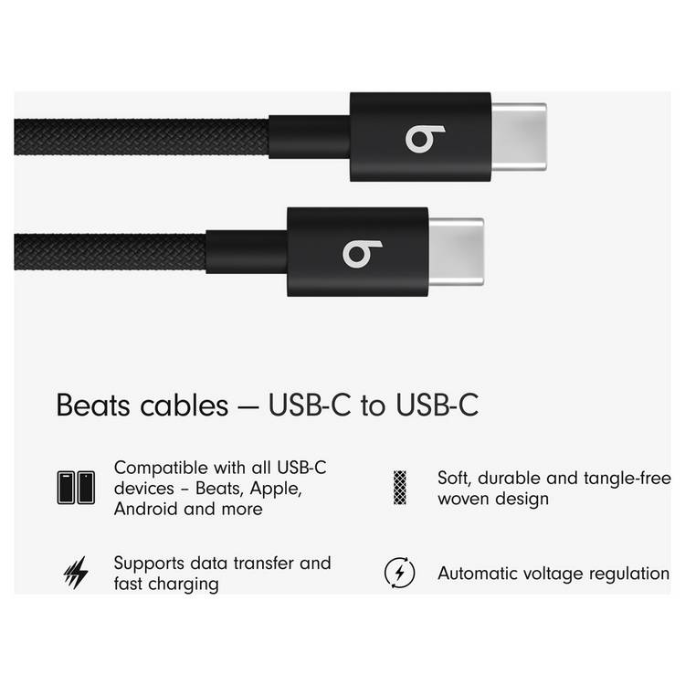 Beats 1.5m woven USB-C to USB-C cable in Bolt Black, UK version