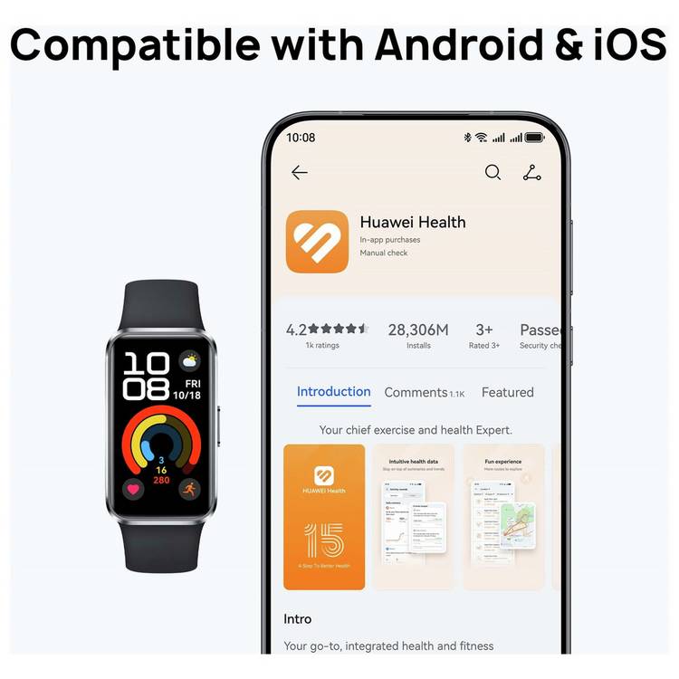 HUAWEI Band 10 smartwatch black fitness tracker (British brand)