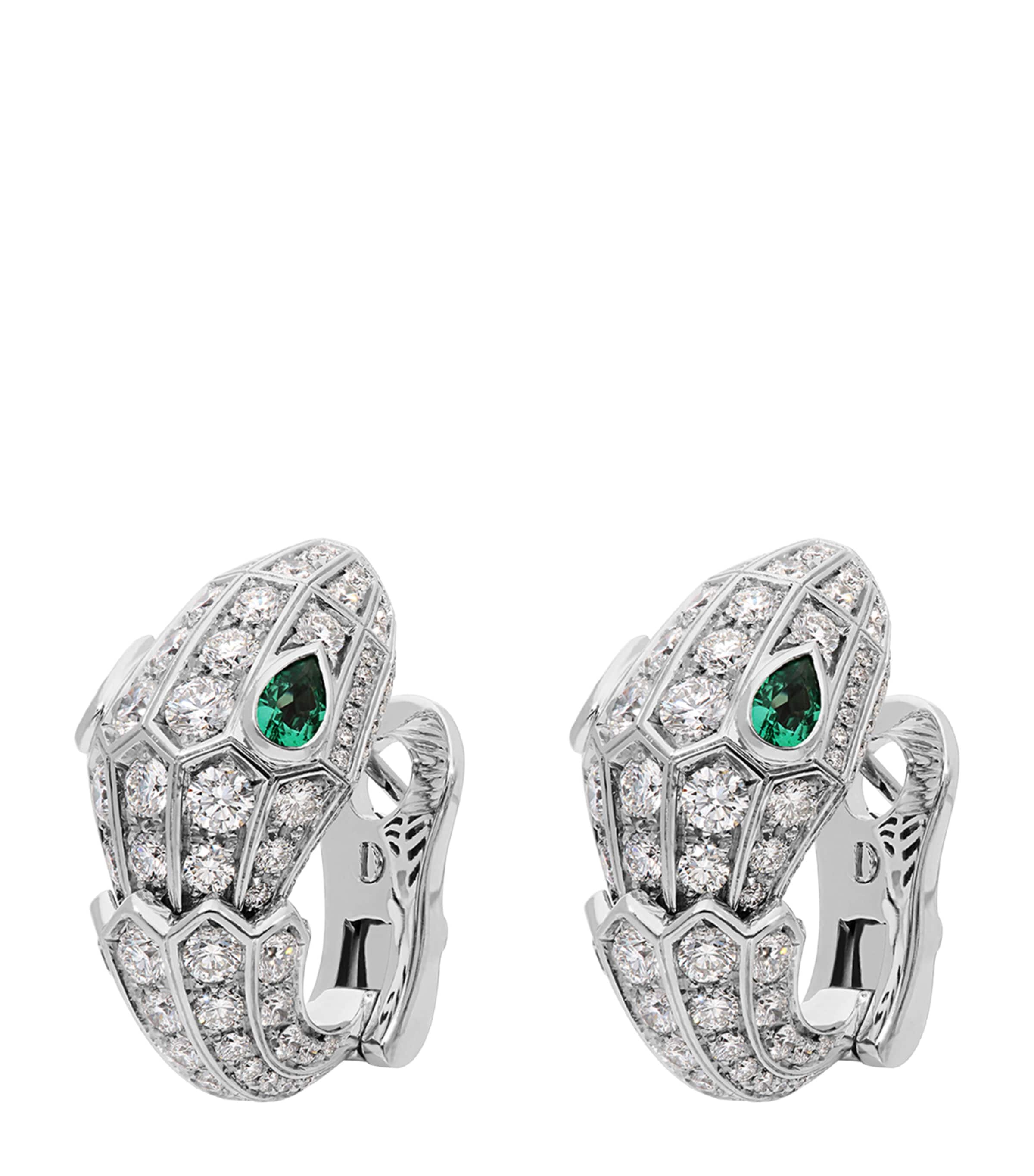 Bvlgari Serpenti earrings in white gold with emerald and diamond scales (British brand)