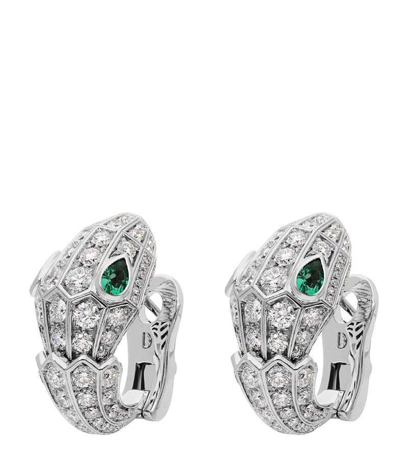 Bvlgari Serpenti earrings in white gold with emerald and diamond scales (British brand)