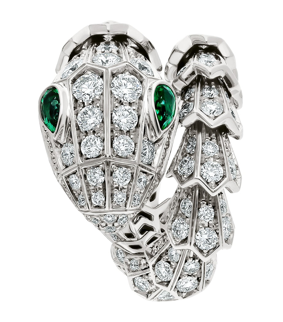 Bvlgari Serpenti ring white gold emerald diamond, imported from the UK