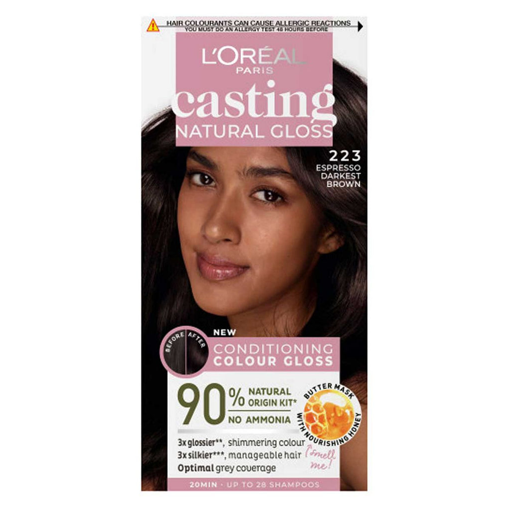 L’Oréal Paris Casting Natural Gloss Semi-Permanent Hair Dye, Ammonia Free, 2.23 Espresso Darkest Brown