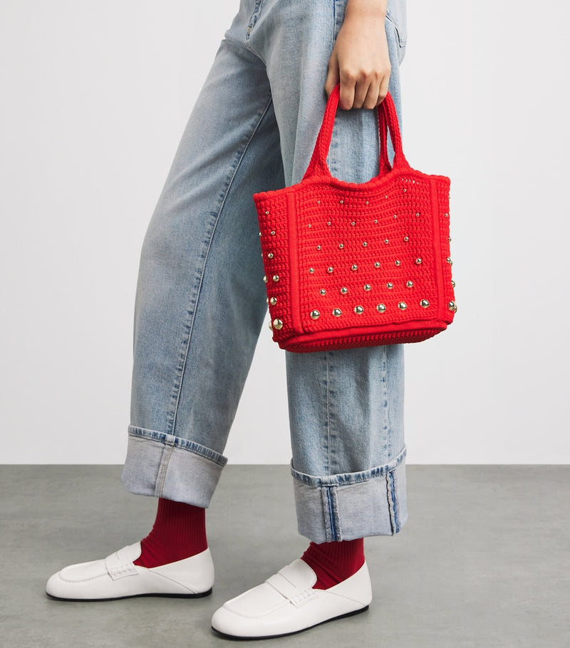 Sandro Paris crochet studded top-handle bag, UK version