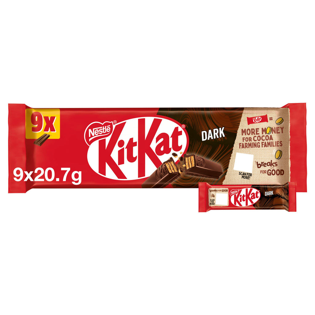 KitKat 2 Finger Dark Chocolate Biscuit Bar Multipack 9x20.7g