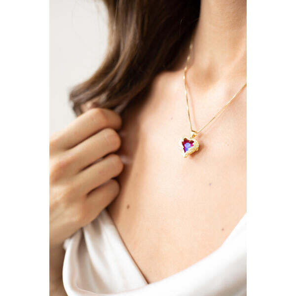 SVNX pink stone heart necklace gold one size (British brand)
