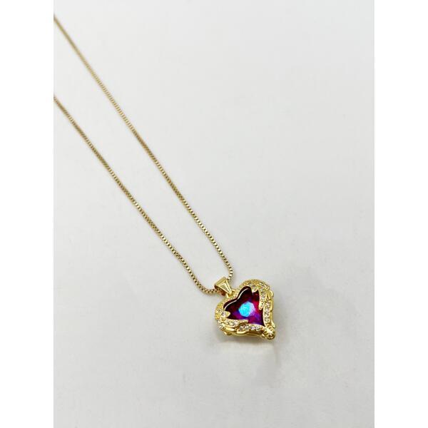 SVNX pink stone heart necklace gold one size (British brand)
