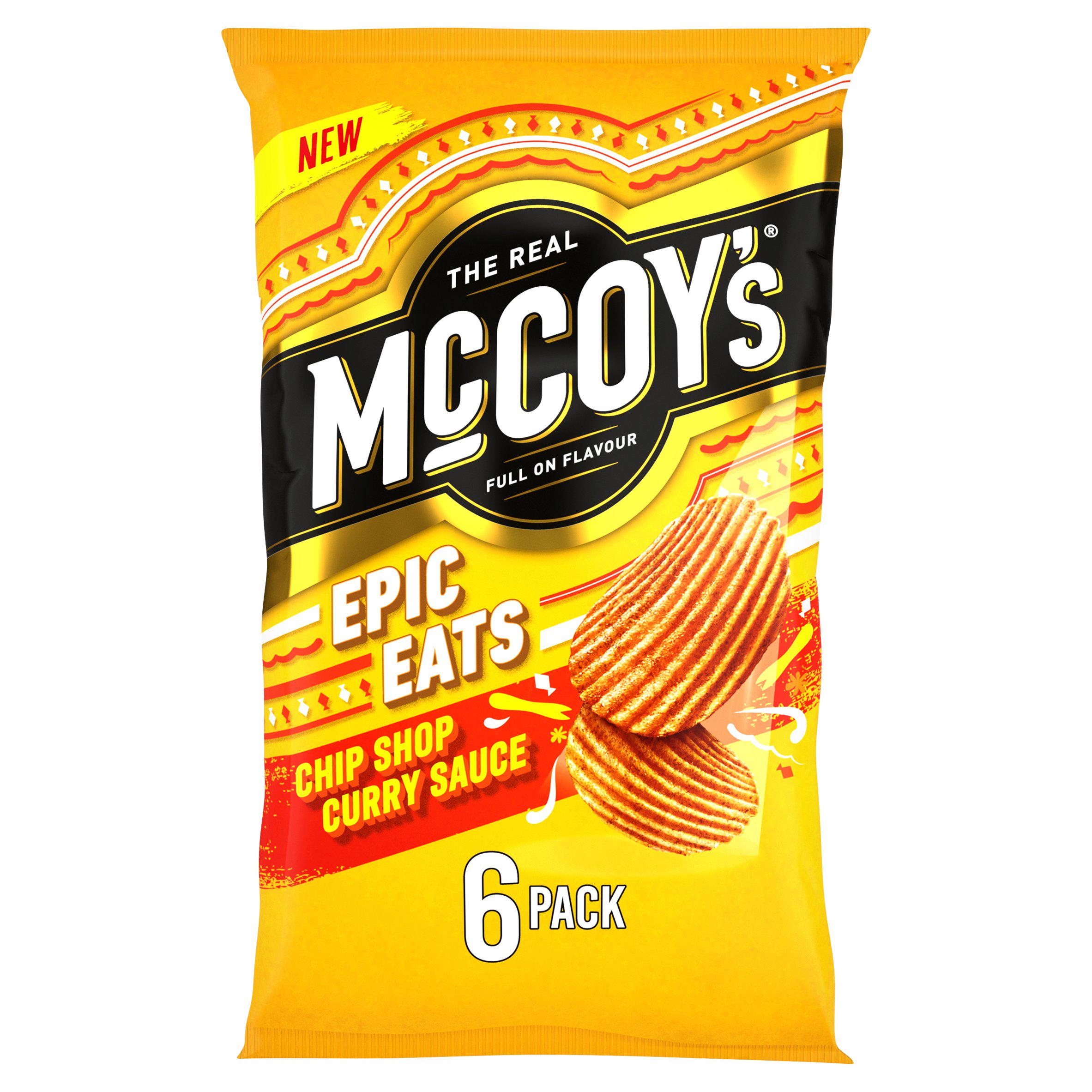 McCoy's Curry Sauce Flavour Ridge Cut Potato Crisps x6 25g GOODS Sainsburys   