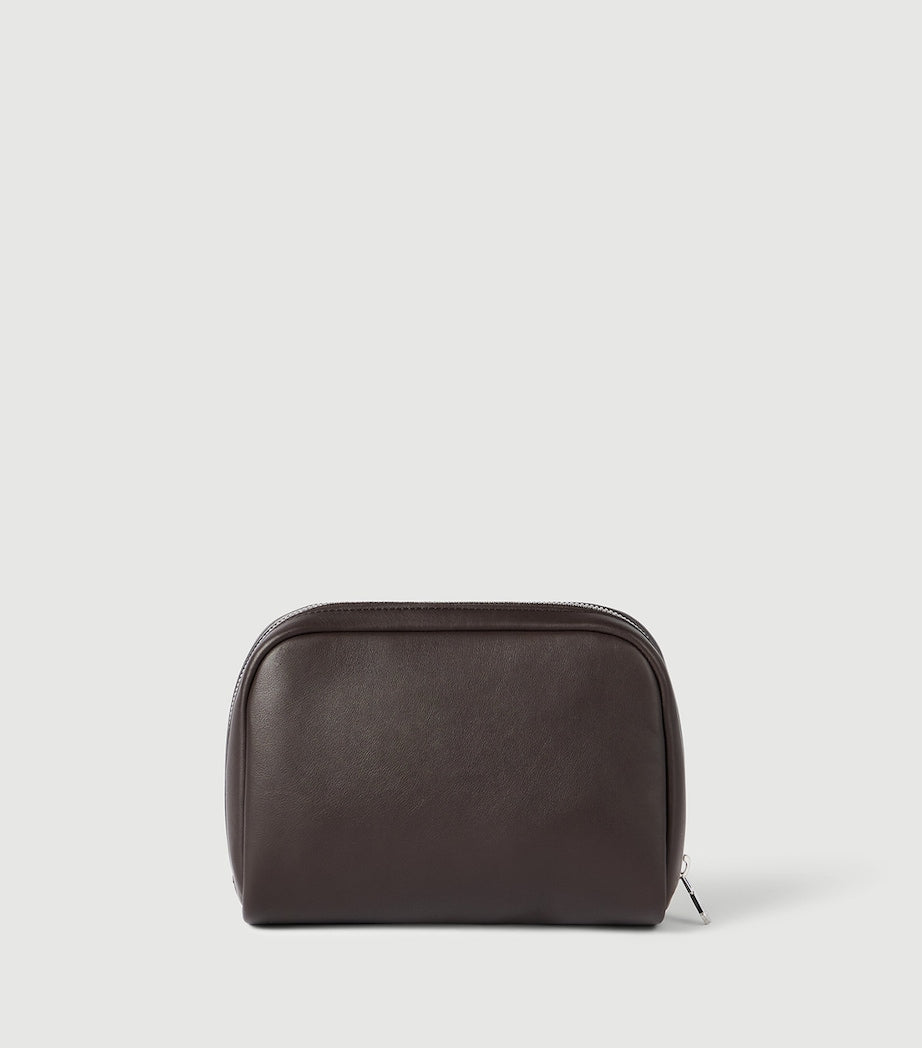 Brunello Cucinelli leather beauty case with debossed logo, imported from the UK