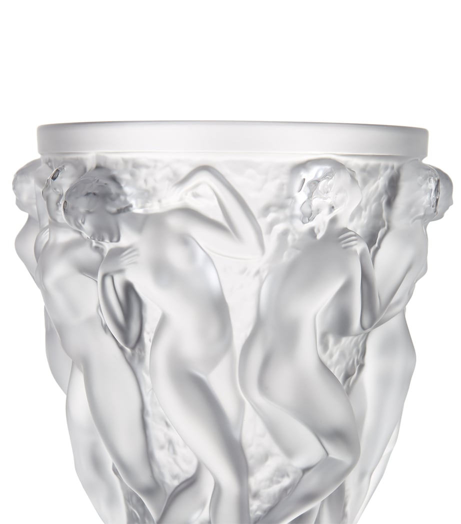 Lalique crystal vase with embossed Bacchus design 24cm height, UK version