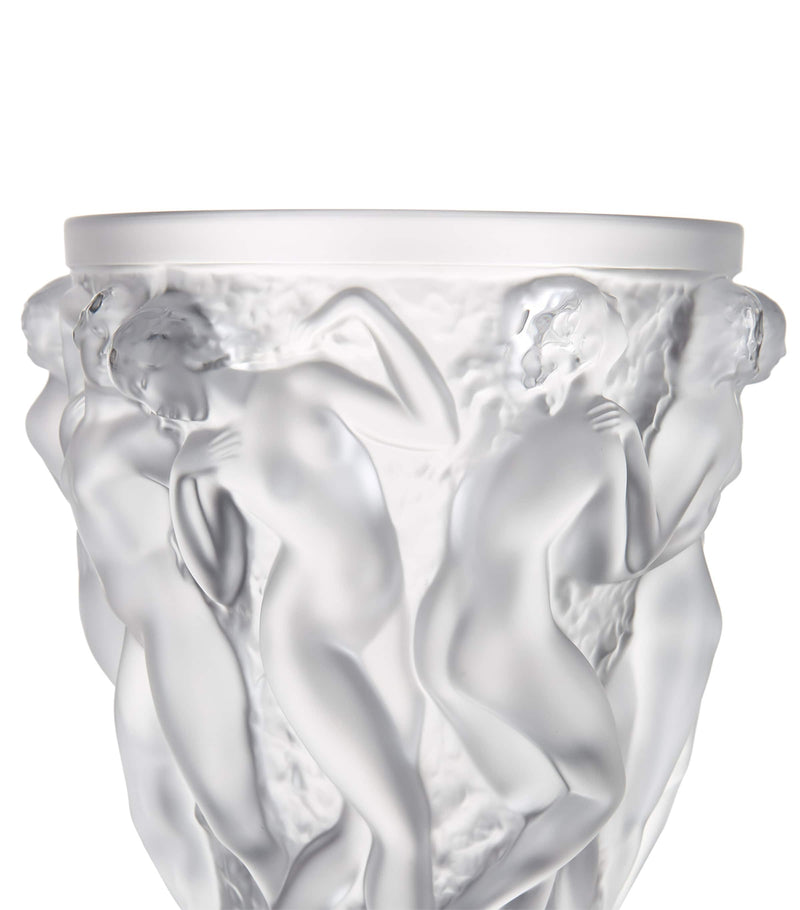 Lalique crystal vase with embossed Bacchus design 24cm height, UK version
