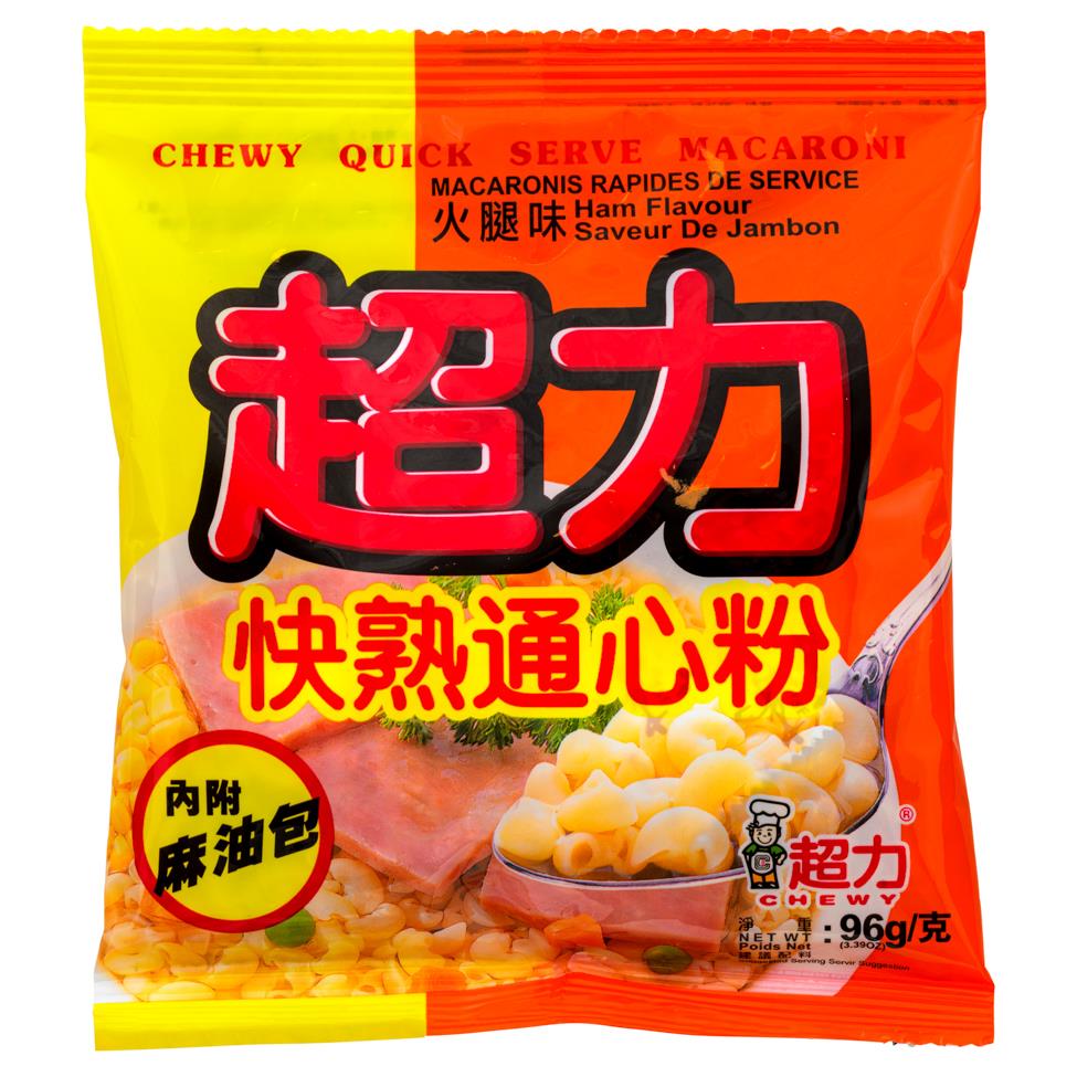 Chewy quick-serve macaroni ham flavour - British product