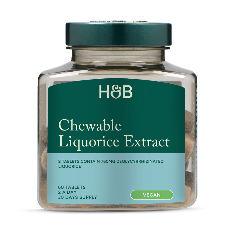 Holland & Barrett Chewable Liquorice 760mg 60 Tablets, imported from the UK