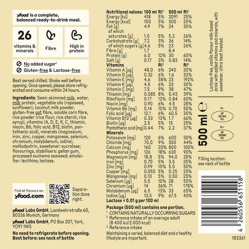Yfood vanilla complete meal drink 500ml (British brand)