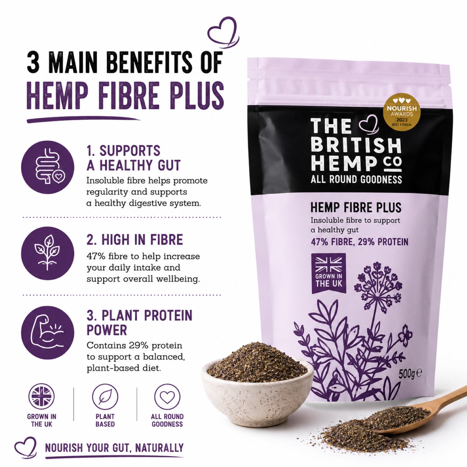 The British Hemp Co hemp fibre plus supplement 500g - British product