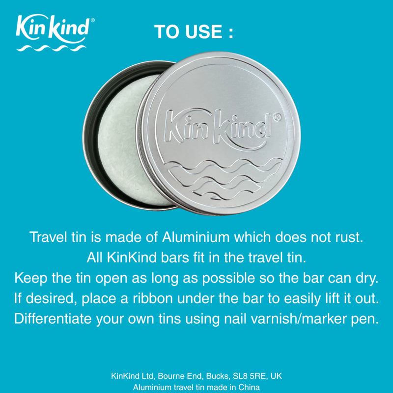 KinKind aluminium travel tin 15g for shampoo bars, imported from the UK