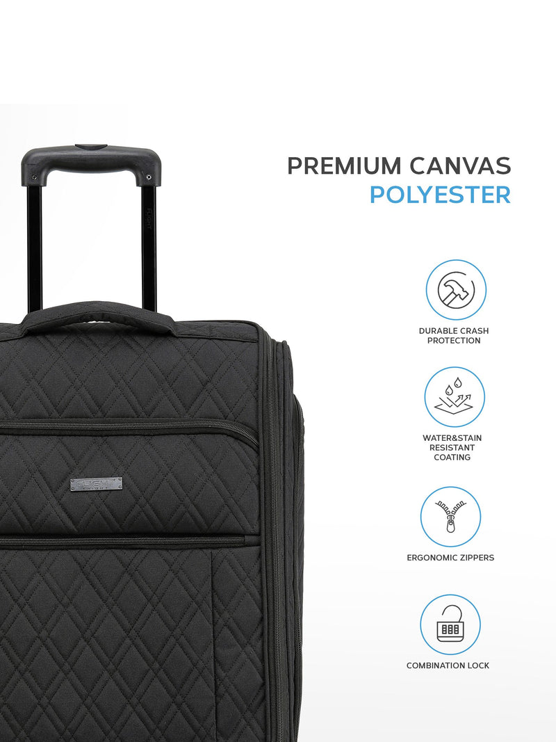 Flight Knight black quilted cabin suitcase 56x45x25cm, imported from the UK