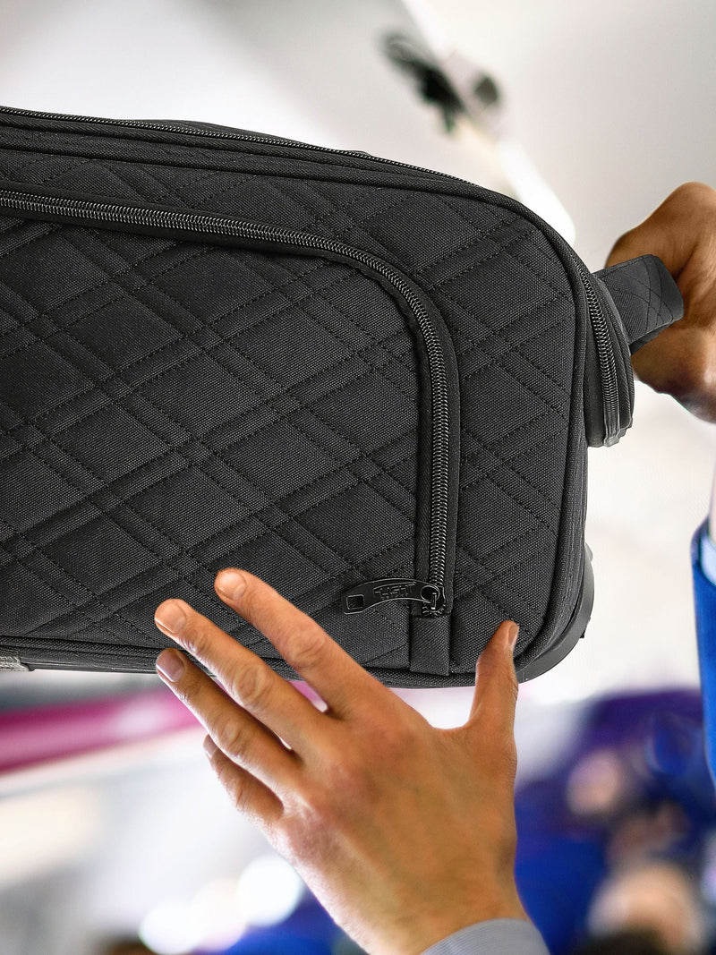 Flight Knight black quilted cabin suitcase 56x45x25cm, imported from the UK