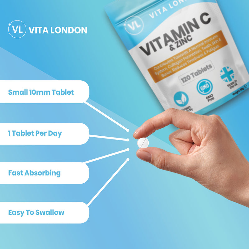 Vita London Vitamin C & Zinc 120mg tablets 120 count (British brand)