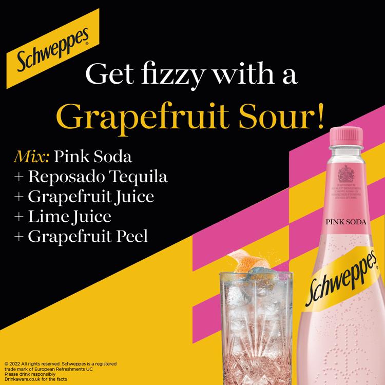 Schweppes Pink Soda 1L bottle, UK version