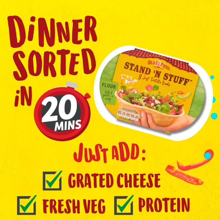 Old El Paso Stand 'N Stuff tortilla wrap boats 193g, imported from the UK