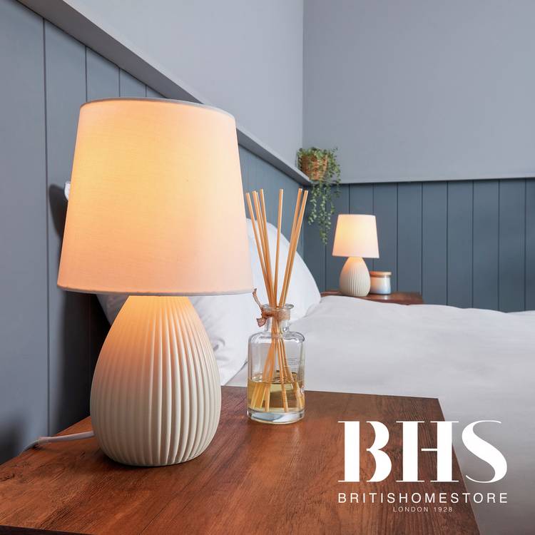BHS Allium ceramic table lamp pair in cream, UK version